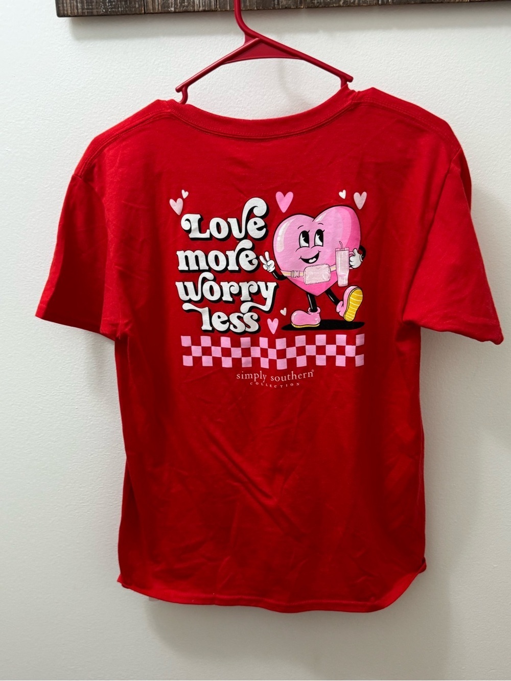 Simply Southern Kids "Love More Worry Less" Red Graphic Tee